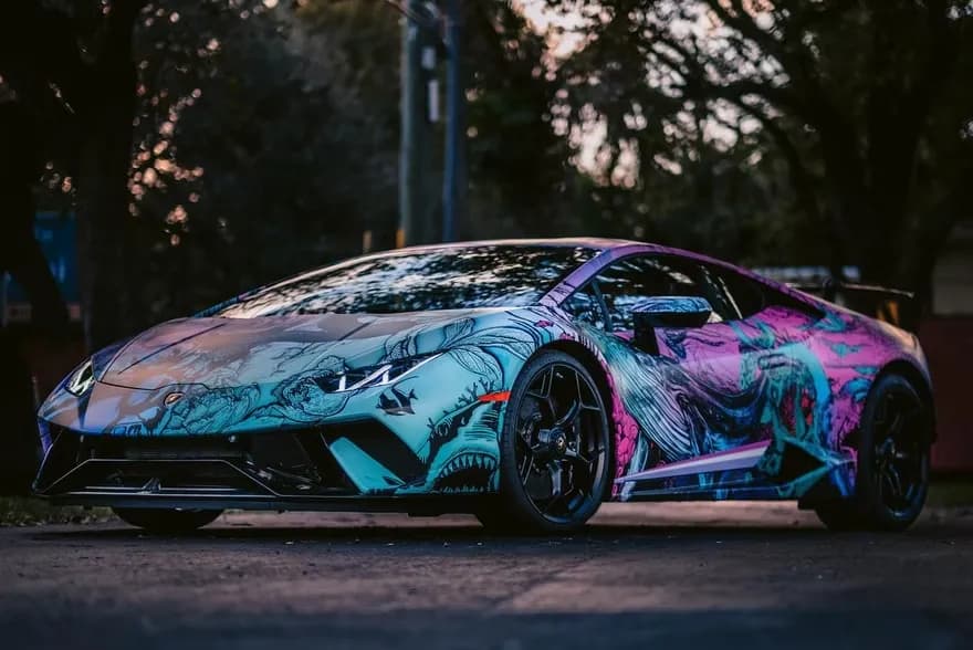 Custom Blue & Purple Vinyl Car Wrap Installed on a Lamborghini in Bellevue, WA